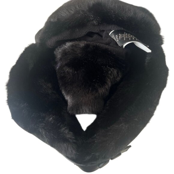 Banana Republic Glen Check Black and Grey Plaid Fur Detail Hat S/M - Picture 5 of 10